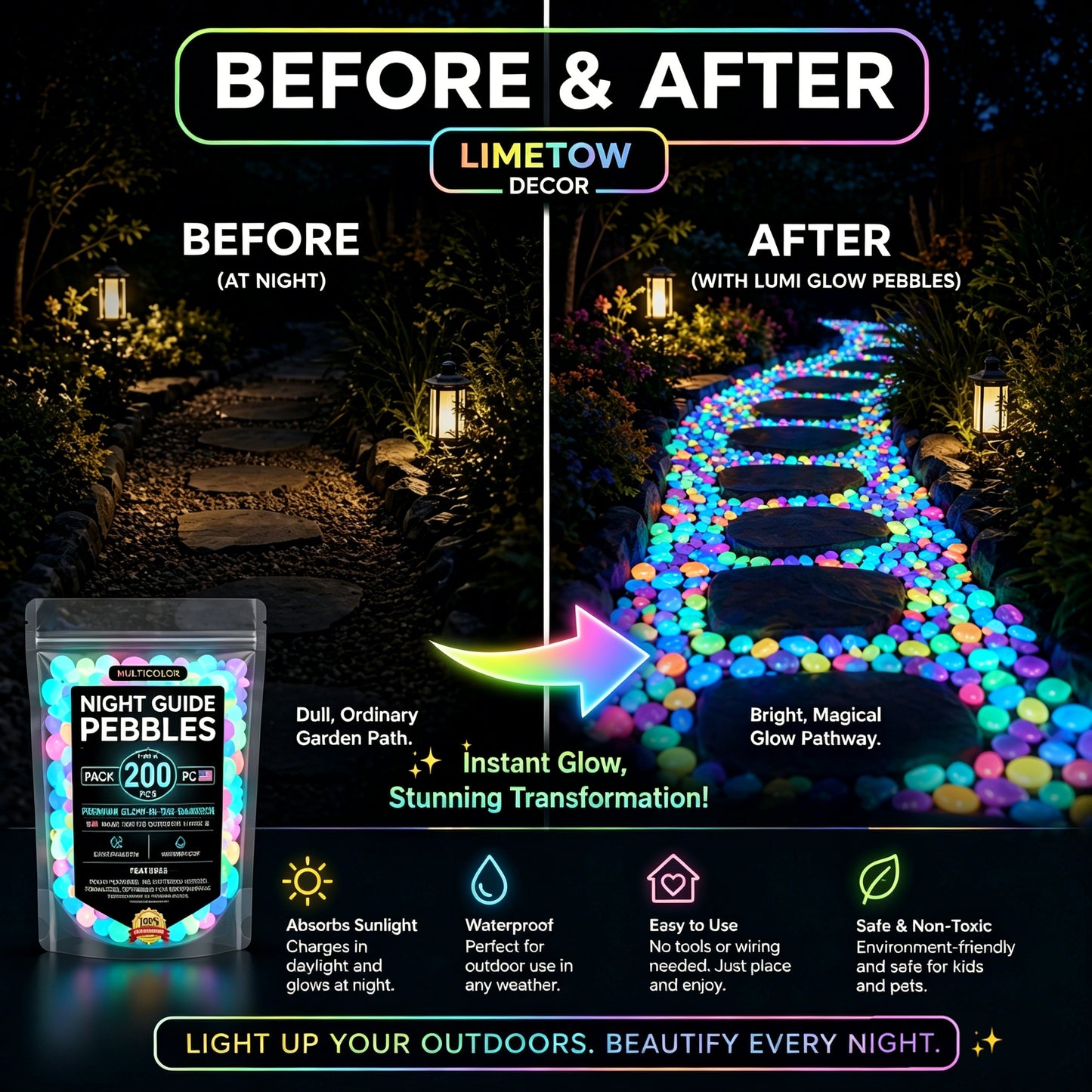 💥LAST DAY SALE 50%OFF💥LIMETOW® 🌈Colorful Glow-in-the-Dark Garden Stones